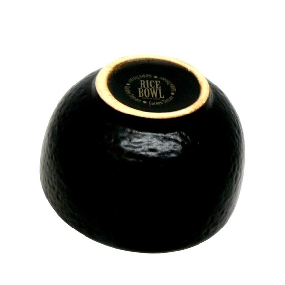 Ceramic Rice Bowl with Textured Black Exterior & Green/Beige Interior Vintage - Picture 5 of 5